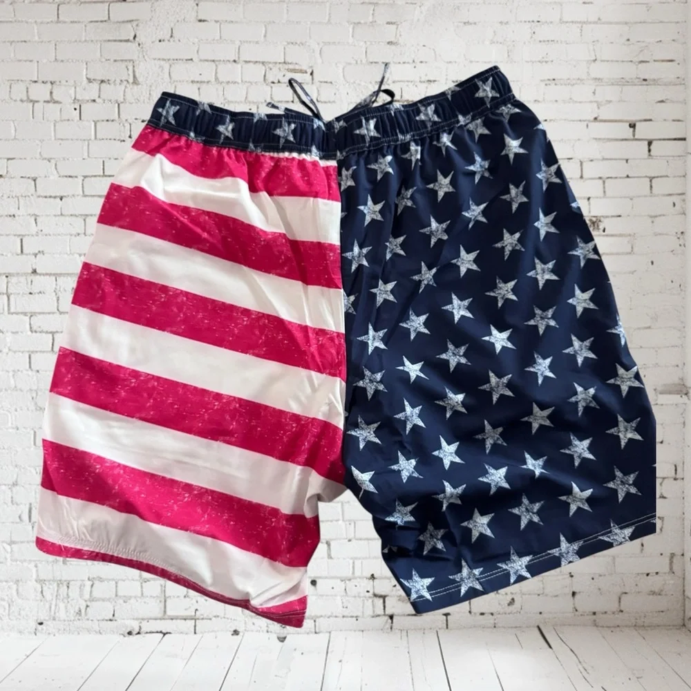D&Co Patriotic Flag Swim Trunks Small NWT | Quick‑Dry All‑American